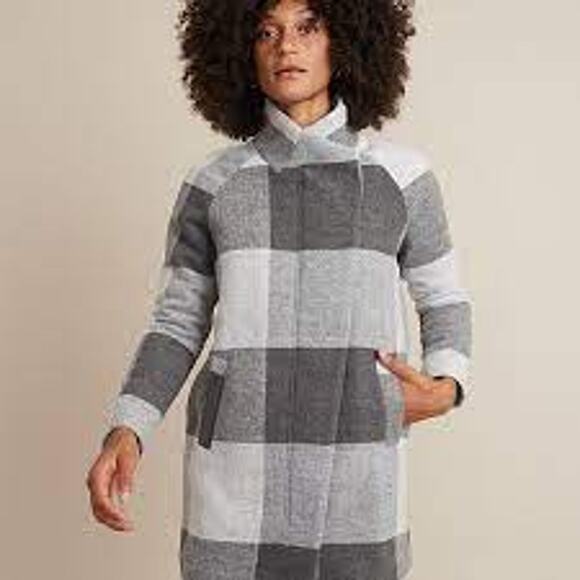 Marine Layer Stephanie Cocoon Coat Gray Buffalo Check Recycled Women XL - Picture 1 of 15